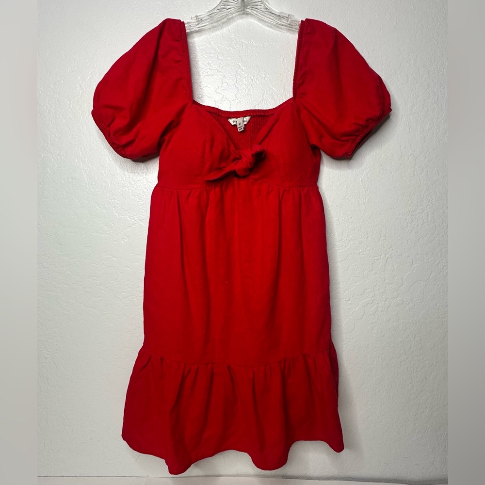 Speechless Dress Women’s Med Red Babydoll Sweetheart Neckline Short Sleeve Mini